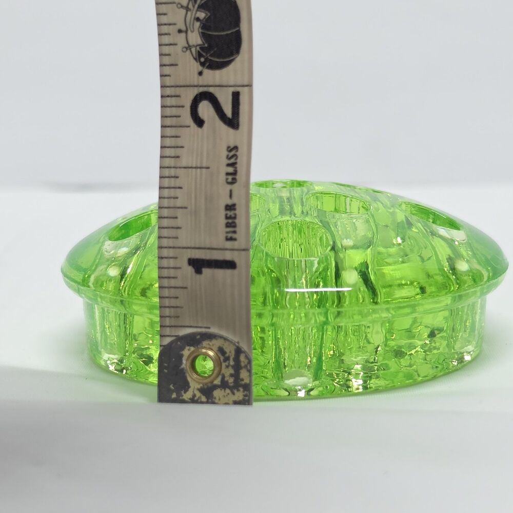 Vaseline Uranium Glass Flower Frog 11 Holes Glows UV Green Vintage 3" Diameter - Picture 7 of 10